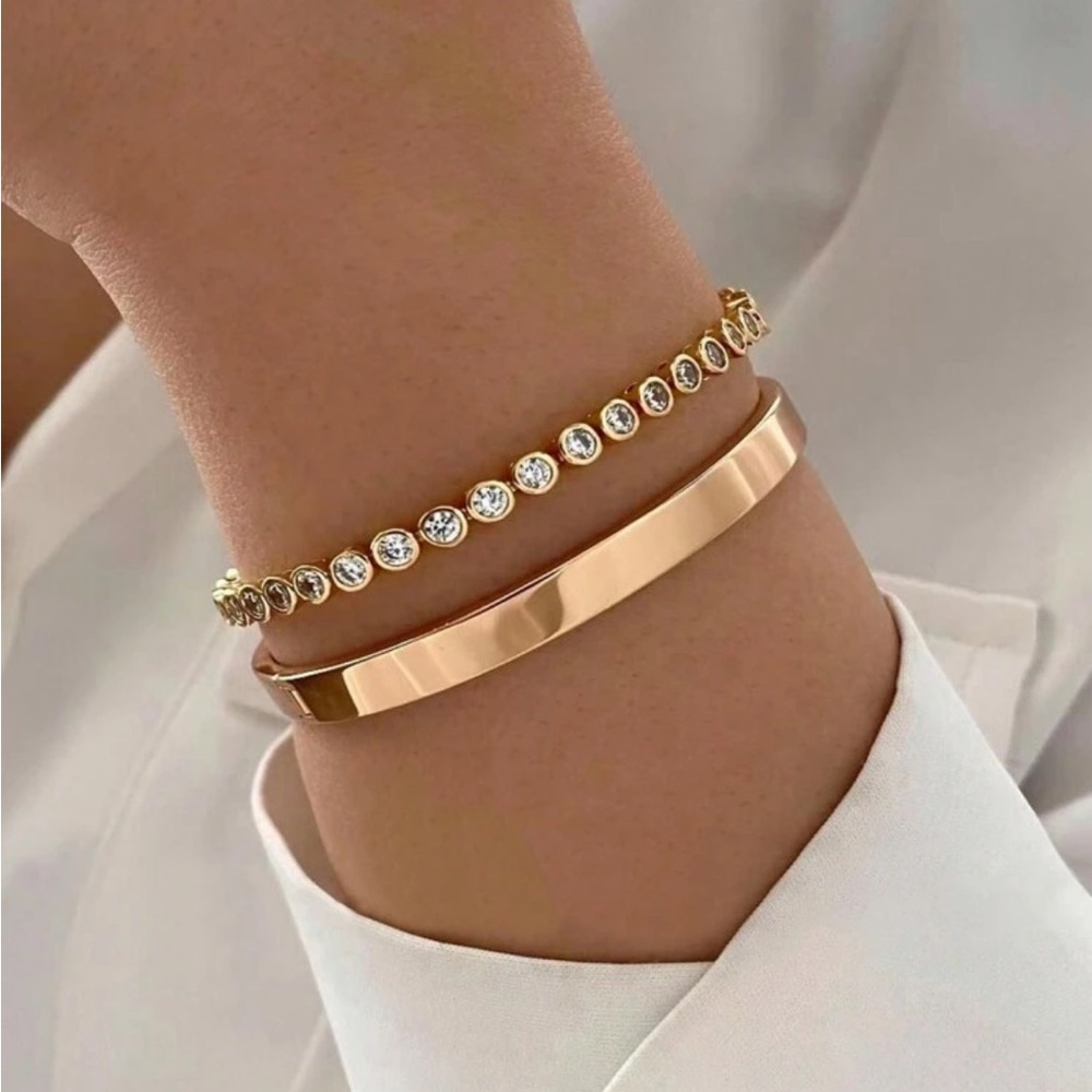 Gold and Silver Tennis and Bangle Bracelet Set